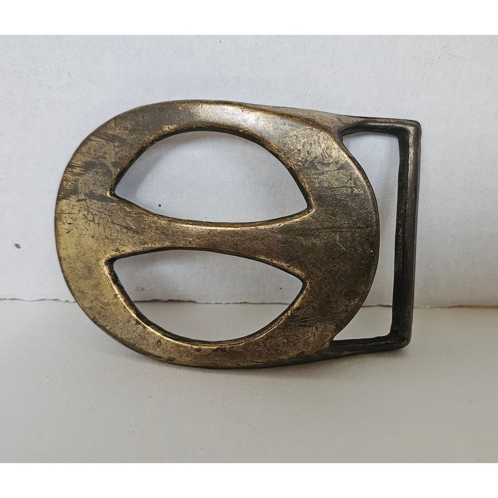 Vintage Brass Abstract Modernist Belt Buckle Brutalist Openwork Design Aged Gold